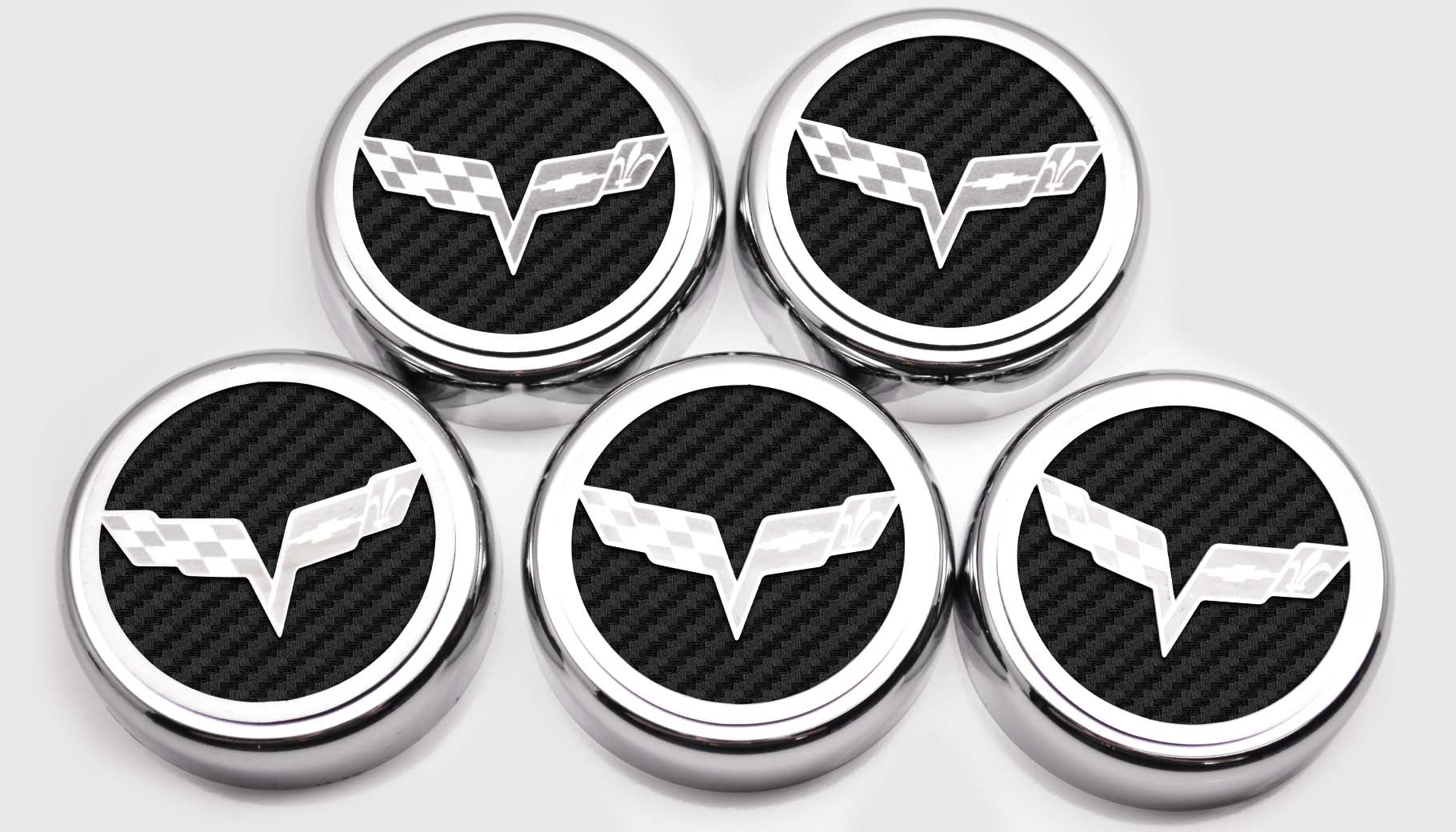 Light Gray 2005-2013 C6 Corvette - Crossed Flags Logo Fluid Cap Covers 5Pc Auto Transmission