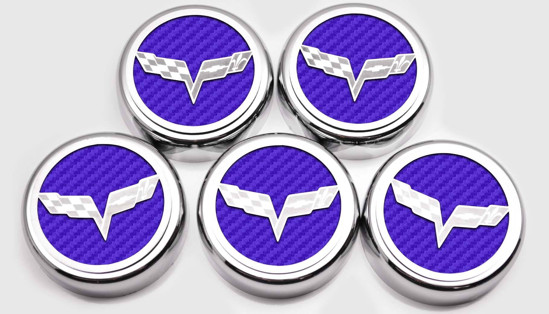 Light Gray 2005-2013 C6 Corvette - Crossed Flags Logo Fluid Cap Covers 5Pc Auto Transmission