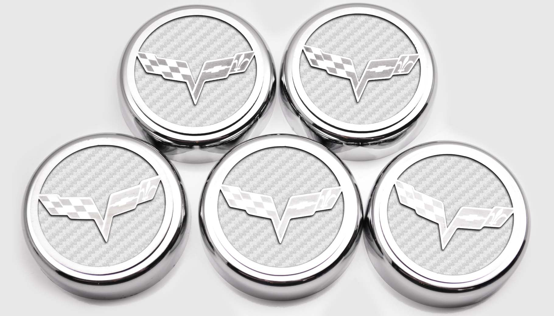 Light Gray 2005-2013 C6 Corvette - Crossed Flags Logo Fluid Cap Covers 5Pc Auto Transmission