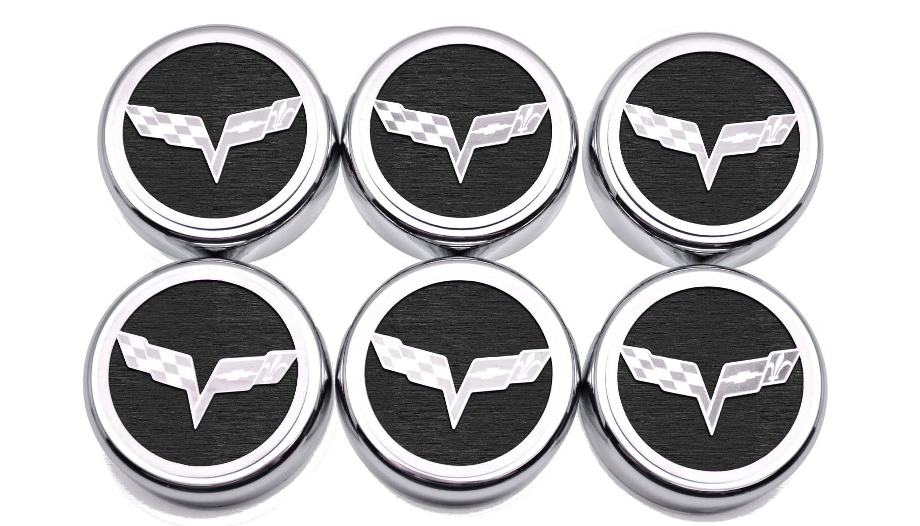 Dark Slate Gray 2005-2013 C6 Corvette - Crossed Flag Fluid Cap Covers 6Pc Manual Transmission