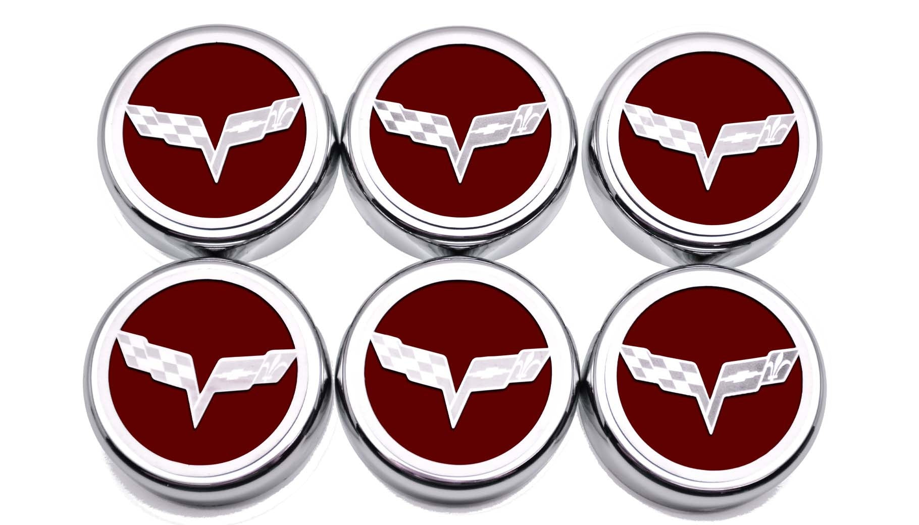 Dark Red 2005-2013 C6 Corvette - Crossed Flag Fluid Cap Covers 6Pc Manual Transmission