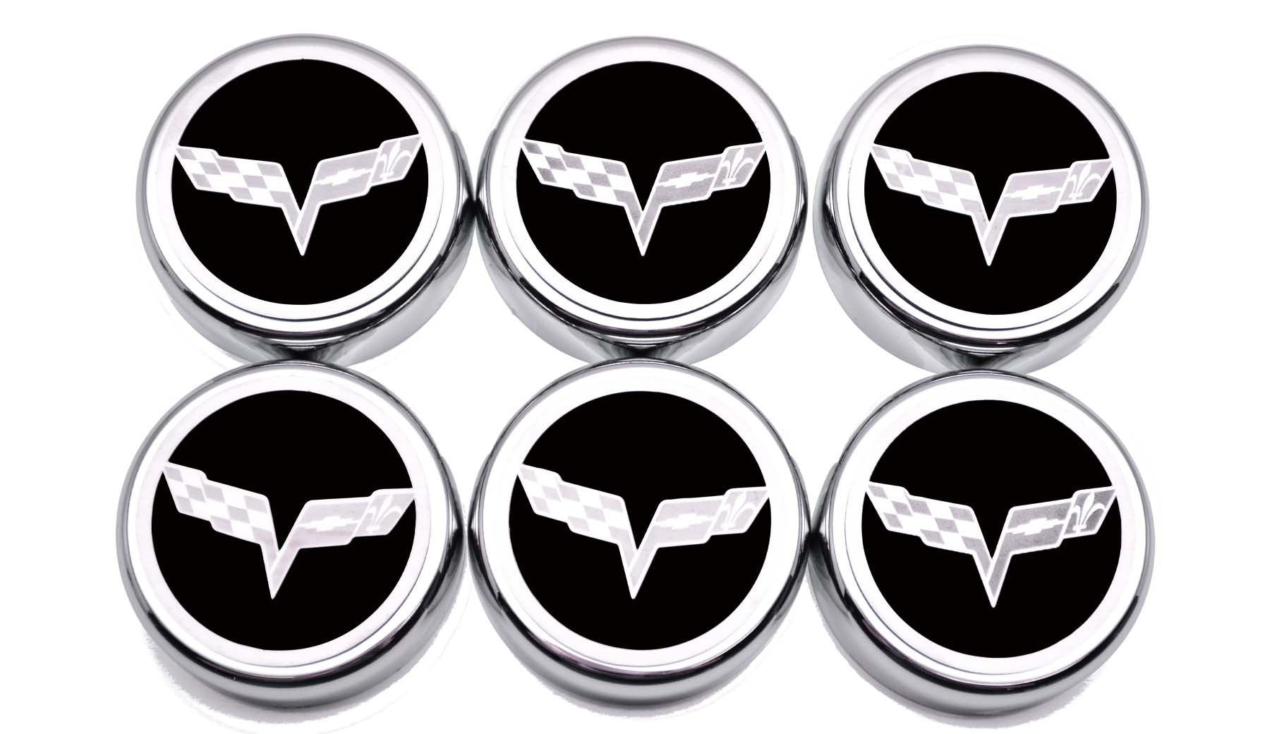 Light Gray 2005-2013 C6 Corvette - Crossed Flag Fluid Cap Covers 6Pc Manual Transmission