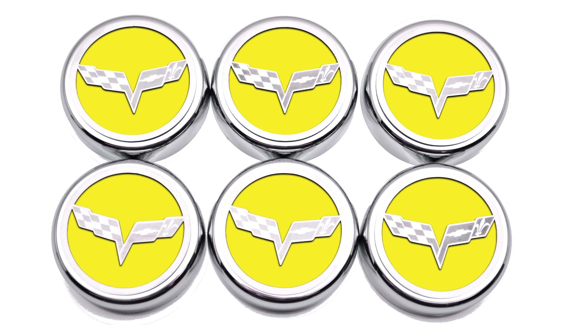 Gold 2005-2013 C6 Corvette - Crossed Flag Fluid Cap Covers 6Pc Manual Transmission