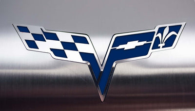 2005-2013 C6 Corvette - Deluxe Alternator Cover w/Crossed Flags Emblem - Stainless Steel