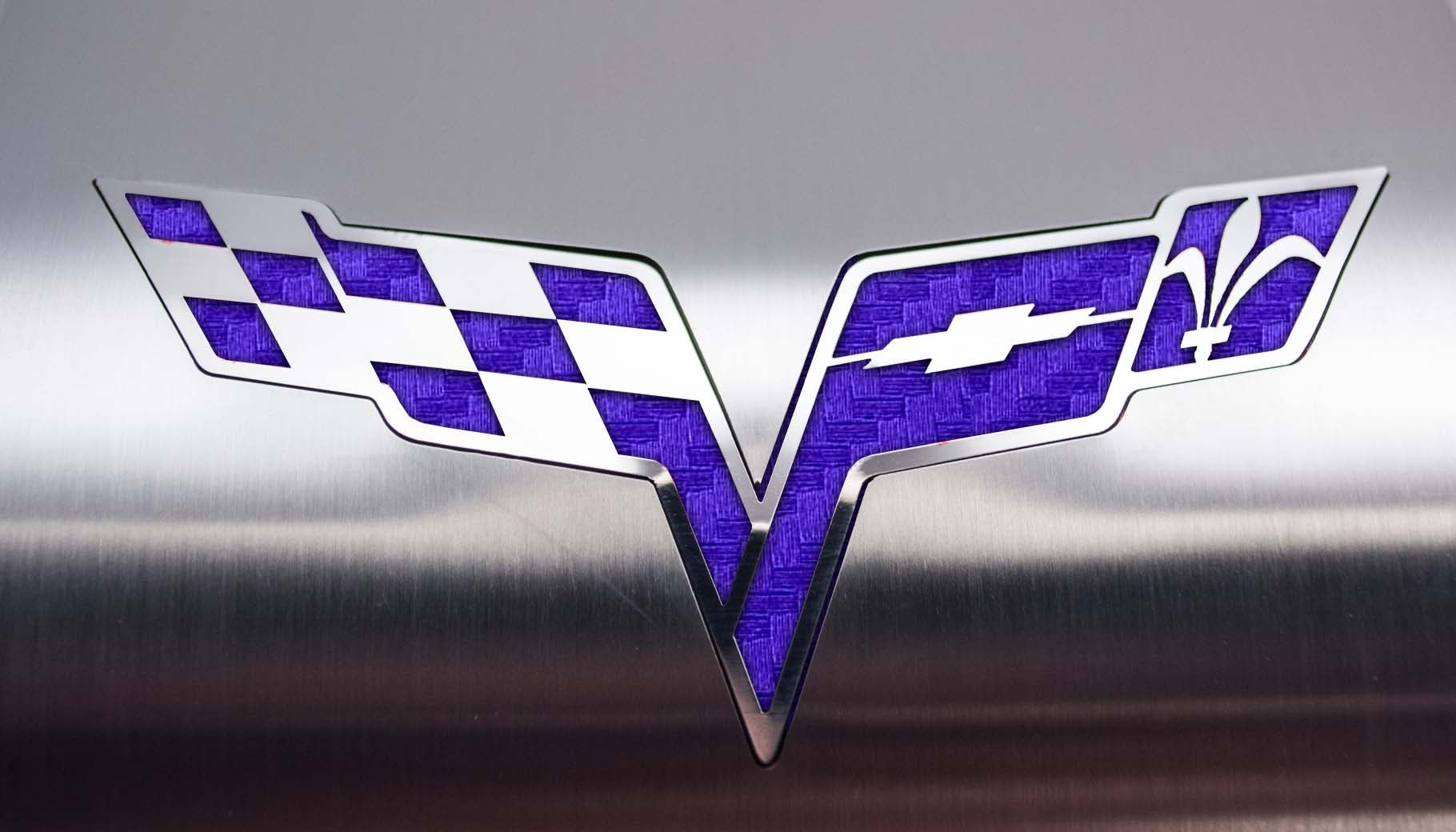 Dark Gray 2005-2013 C6 Corvette - Deluxe Alternator Cover w/Crossed Flags Emblem - Stainless Steel