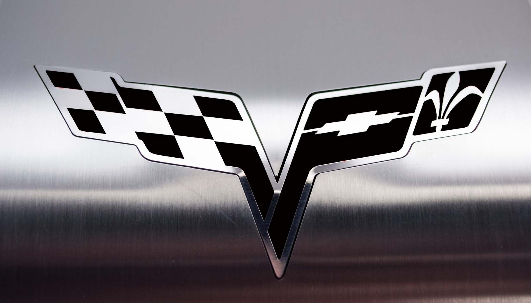 Black 2005-2013 C6 Corvette - Deluxe Alternator Cover w/Crossed Flags Emblem - Stainless Steel