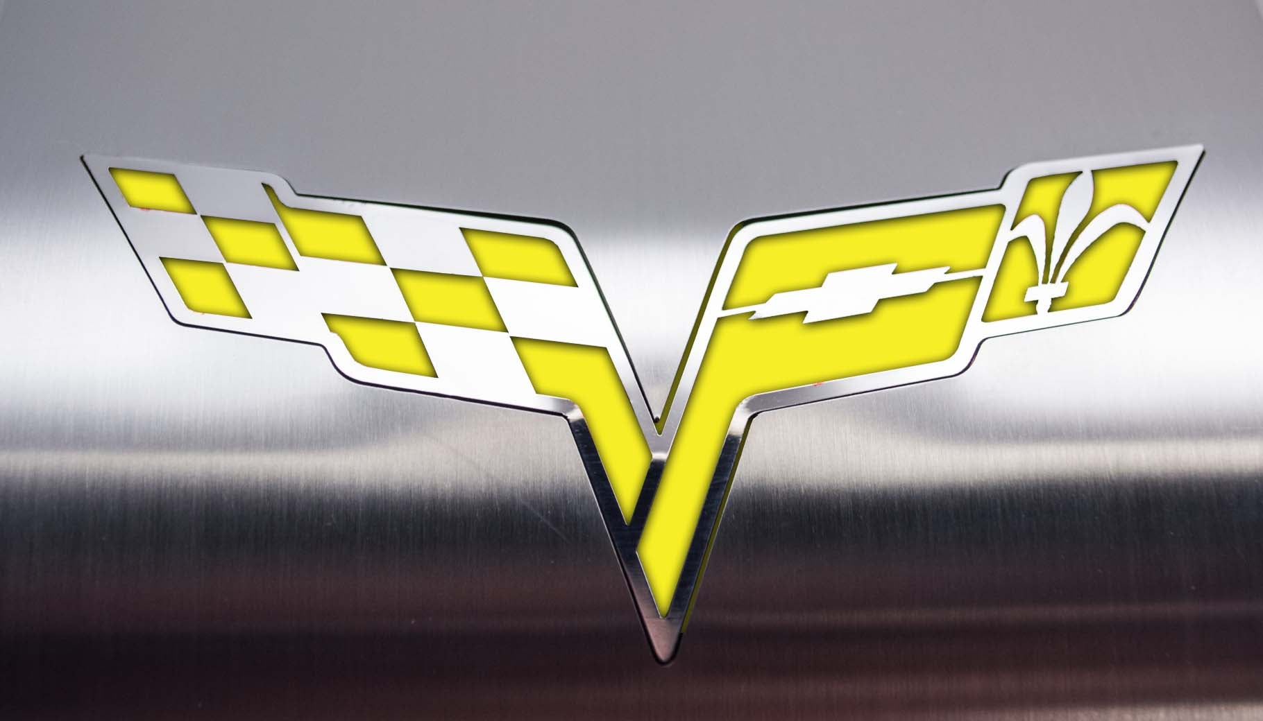 Dark Gray 2005-2013 C6 Corvette - Deluxe Alternator Cover w/Crossed Flags Emblem - Stainless Steel