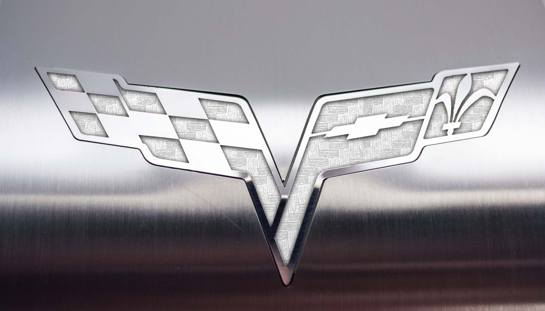 Dark Gray 2005-2013 C6 Corvette - Deluxe Alternator Cover w/Crossed Flags Emblem - Stainless Steel