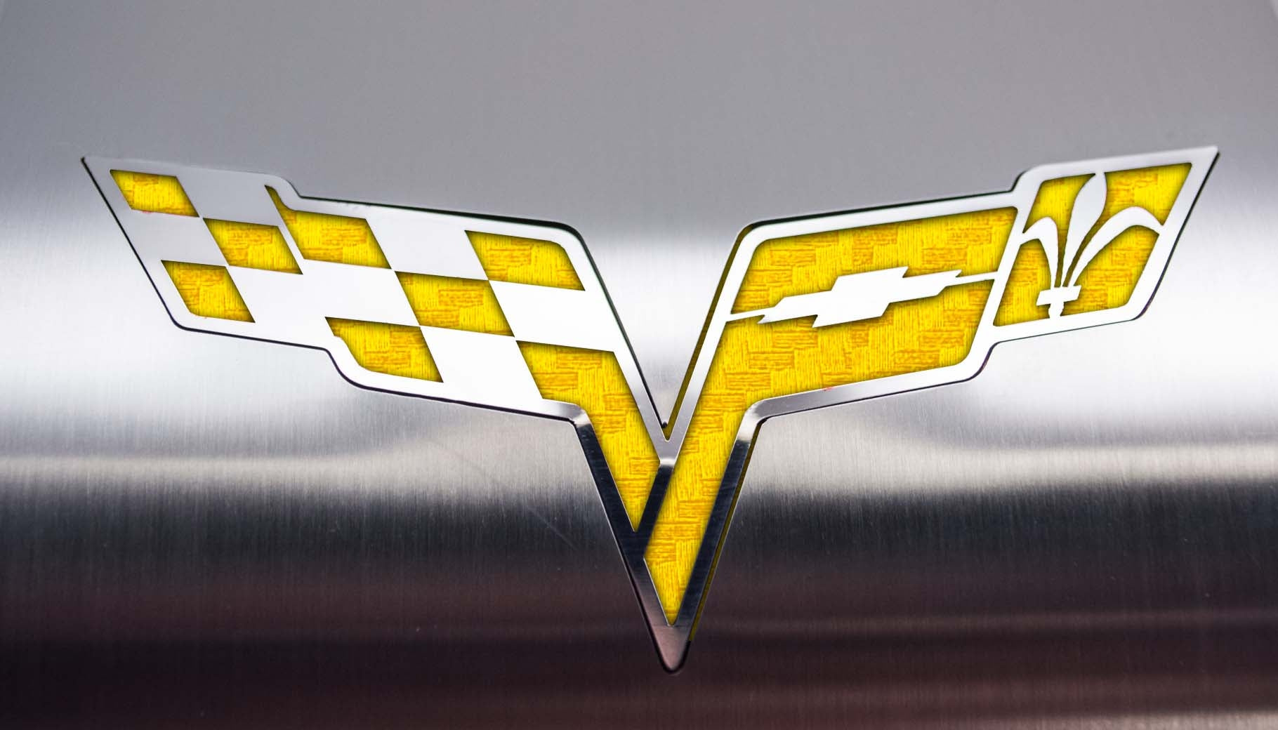 Dark Gray 2005-2013 C6 Corvette - Deluxe Alternator Cover w/Crossed Flags Emblem - Stainless Steel
