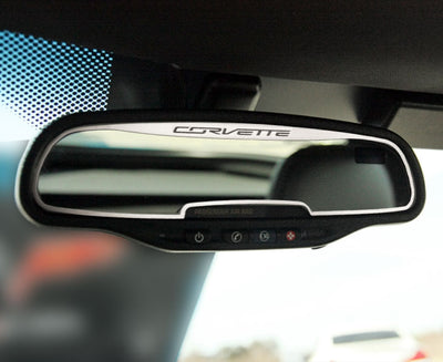2014-2019 C7 Corvette Stingray -Rear View Mirror Trim w/Etched CORVETTE [AutoDim] | Brushed