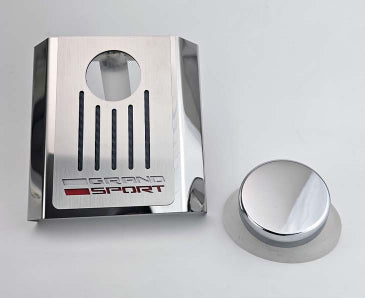 Light Gray Master Cylinder Cover Automatic Polished Stainless w/Brushed Ribbed Top Plate Grand Sport Style