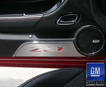Black 2012-2015 Camaro ZL1 - Door Panel Kick Plates 'ZL1' Polished Lettering 2Pc - Brushed Stainless Steel