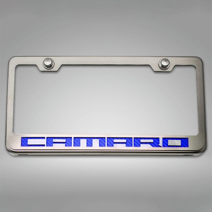 Dark Gray Camaro - License Plate Frame with CAMARO Lettering | Stainless Steel, Choose Vinyl or LED Color