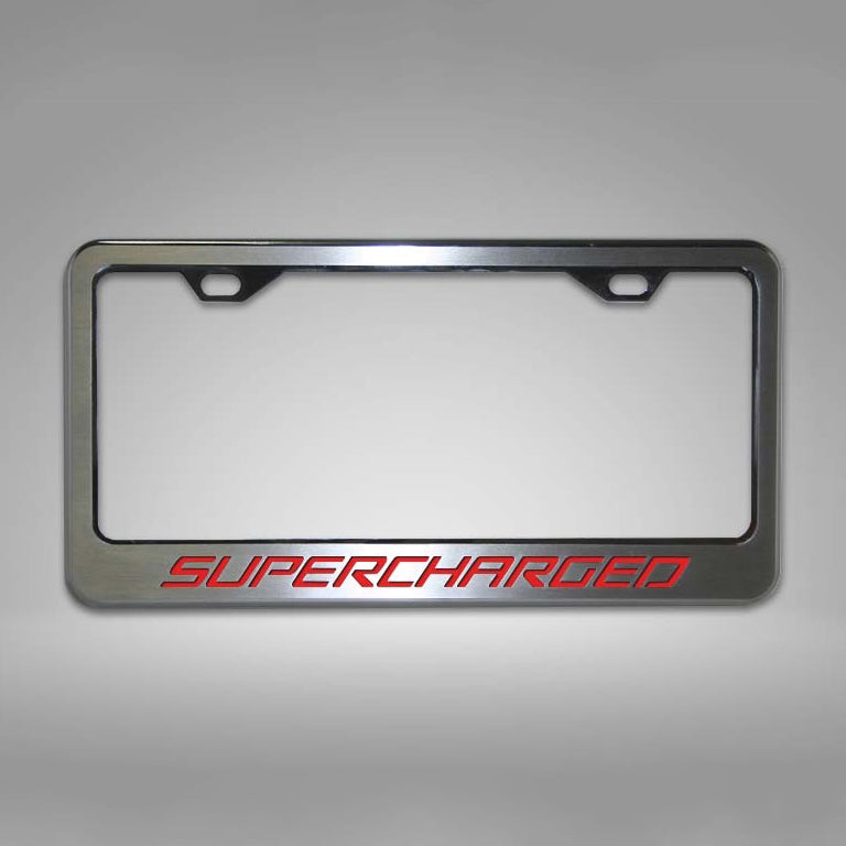 Dark Gray Camaro - Custom SUPERCHARGED License Plate Frame - Stainless Steel