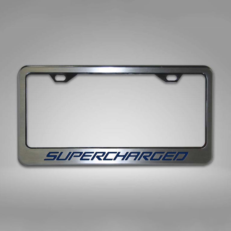 Dark Gray Camaro - Custom SUPERCHARGED License Plate Frame - Stainless Steel