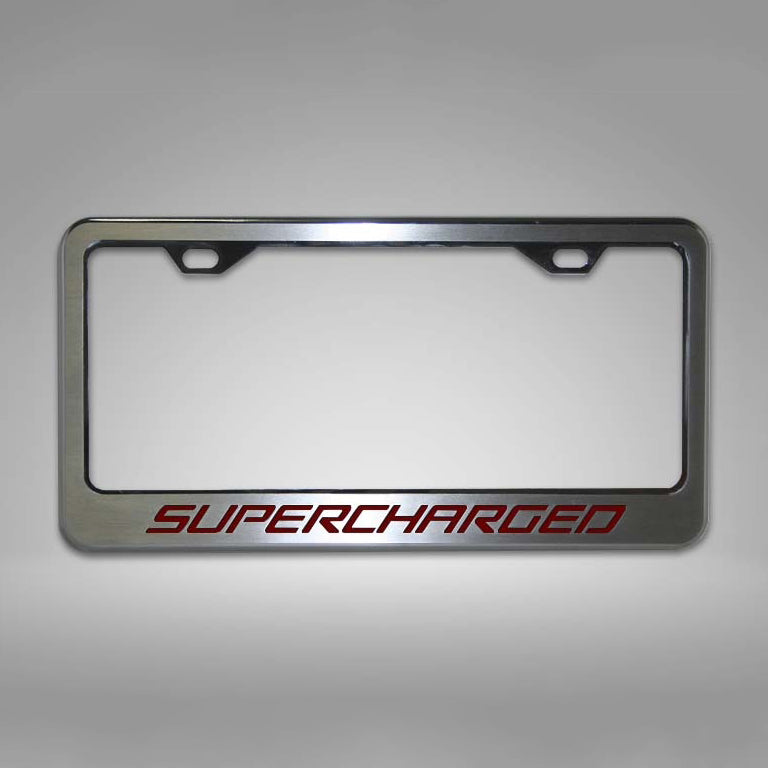 Dark Gray Camaro - Custom SUPERCHARGED License Plate Frame - Stainless Steel