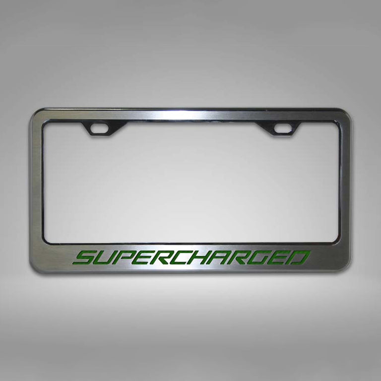 Dark Gray Camaro - Custom SUPERCHARGED License Plate Frame - Stainless Steel