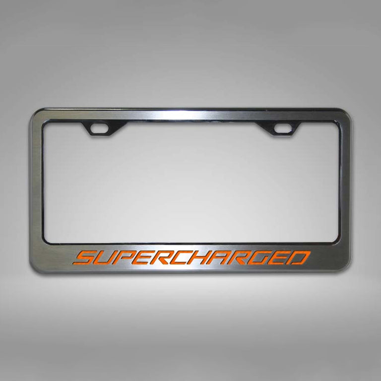 Dark Gray Camaro - Custom SUPERCHARGED License Plate Frame - Stainless Steel