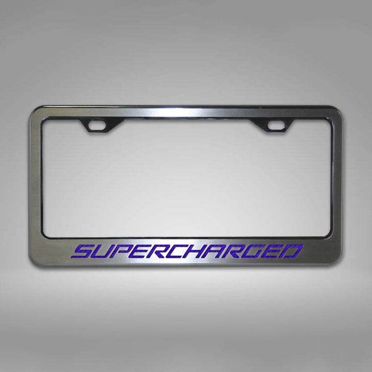 Dark Gray Camaro - Custom SUPERCHARGED License Plate Frame - Stainless Steel