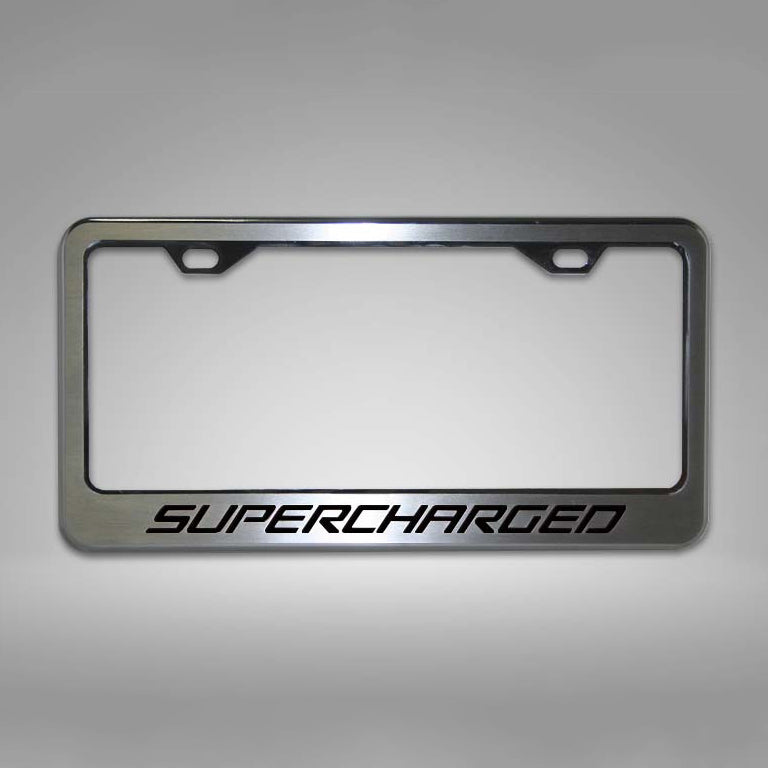 Dark Gray Camaro - Custom SUPERCHARGED License Plate Frame - Stainless Steel