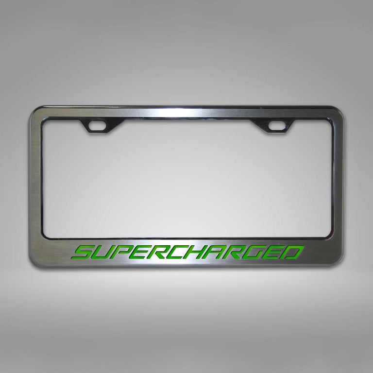 Dark Gray Camaro - Custom SUPERCHARGED License Plate Frame - Stainless Steel