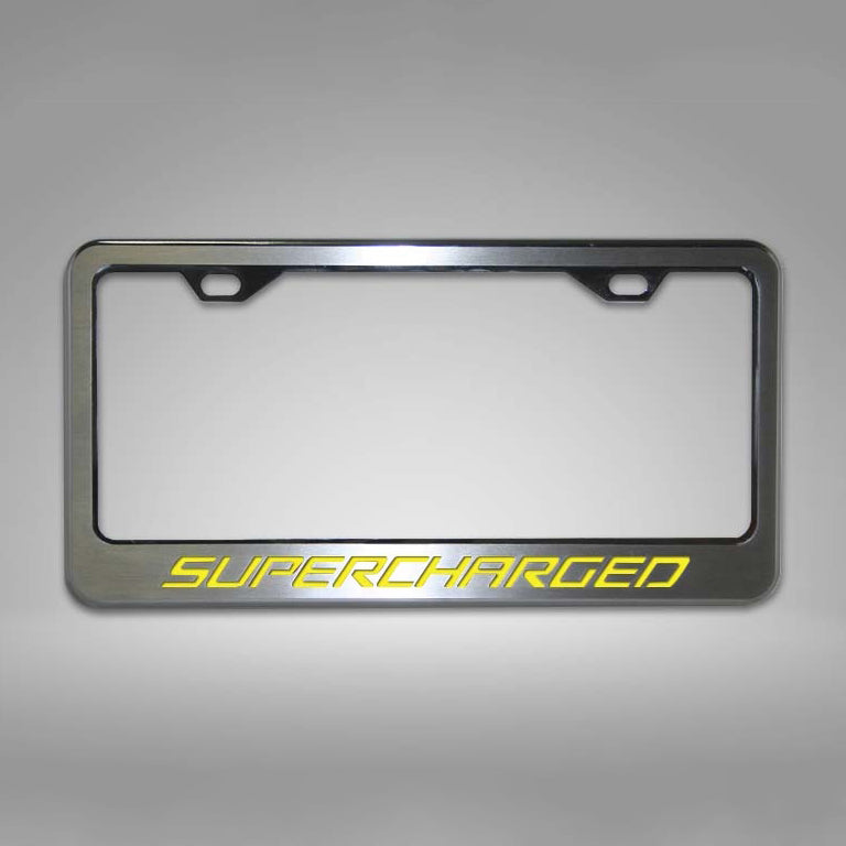 Dark Gray Camaro - Custom SUPERCHARGED License Plate Frame - Stainless Steel
