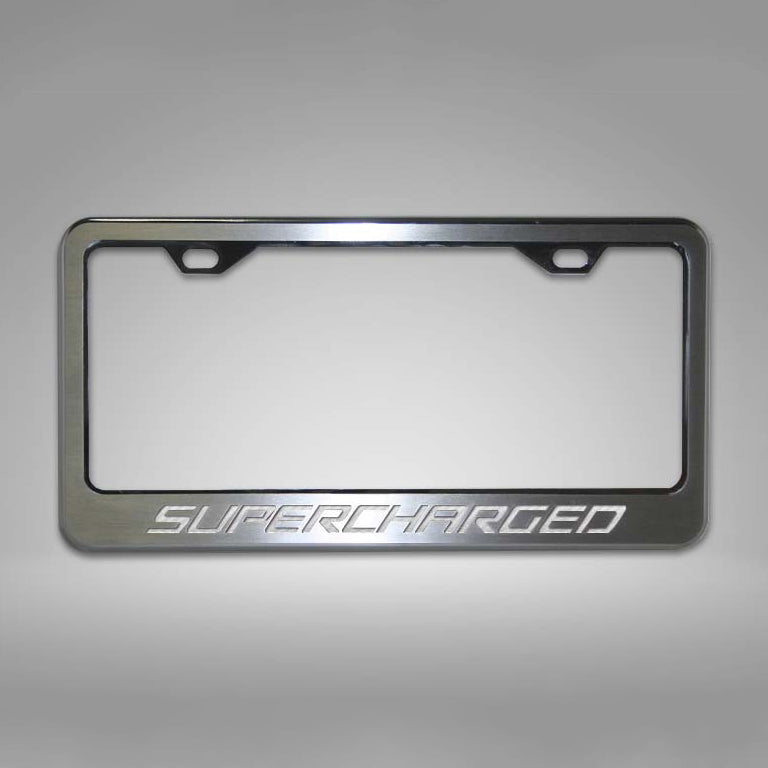 Dark Gray Camaro - Custom SUPERCHARGED License Plate Frame - Stainless Steel
