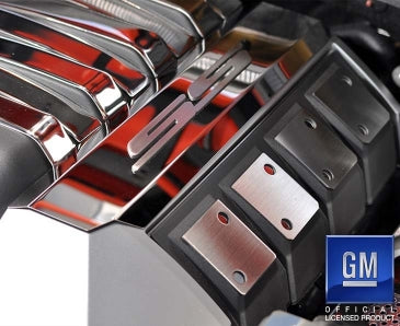 Dark Slate Gray 2010-2015 Camaro SS - Fuel Rail Covers w/Brushed Laser-cut SS Lettering - Brushed/Polished Stainless