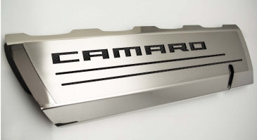 Light Gray 2016-2021 Camaro SS - Fuel Rail Cover Overlays with CAMARO Cutout 2Pc - Polished Stainless Steel