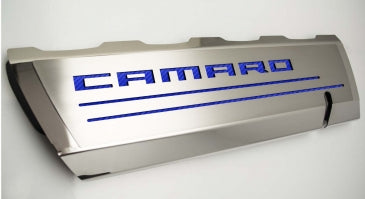 Light Gray 2016-2021 Camaro SS - Fuel Rail Cover Overlays with CAMARO Cutout 2Pc - Polished Stainless Steel