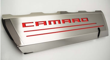 Light Gray 2016-2021 Camaro SS - Fuel Rail Cover Overlays with CAMARO Cutout 2Pc - Polished Stainless Steel