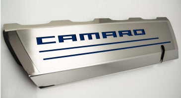 Light Gray 2016-2021 Camaro SS - Fuel Rail Cover Overlays with CAMARO Cutout 2Pc - Polished Stainless Steel