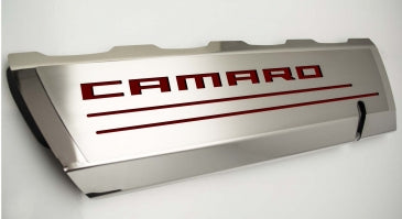 Light Gray 2016-2021 Camaro SS - Fuel Rail Cover Overlays with CAMARO Cutout 2Pc - Polished Stainless Steel