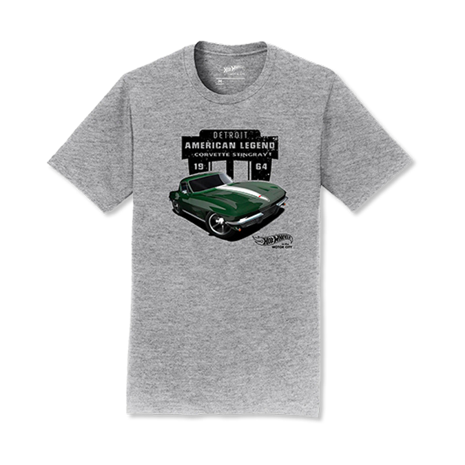 Dark Gray Corvette '64 Hot Wheels In The Motor City Adult Tee