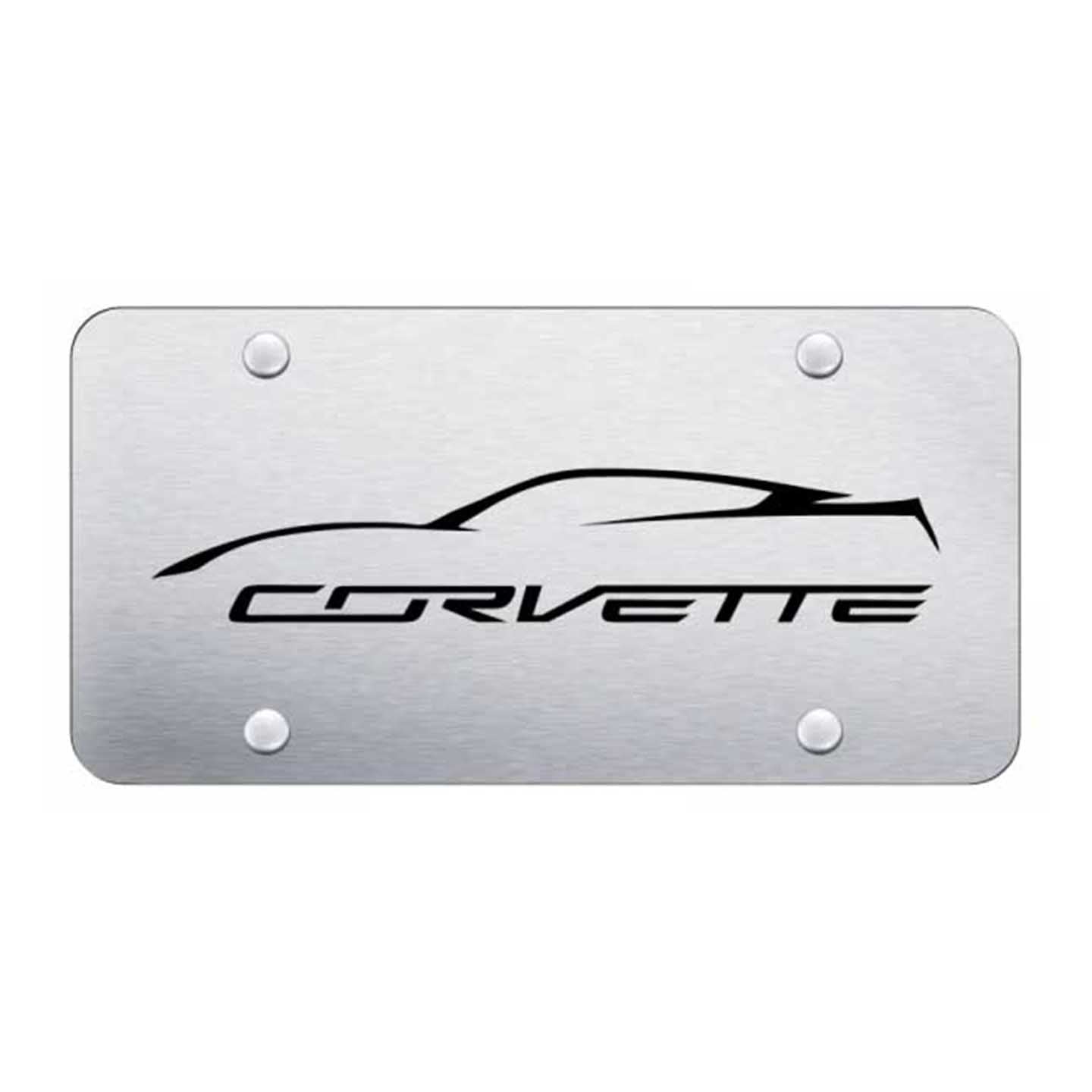 Light Gray Corvette C7 Profile License Plate - Laser Etched Brushed