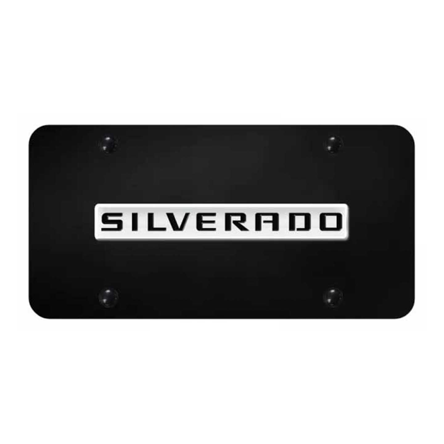 Black Silverado Name License Plate - Chrome on Black