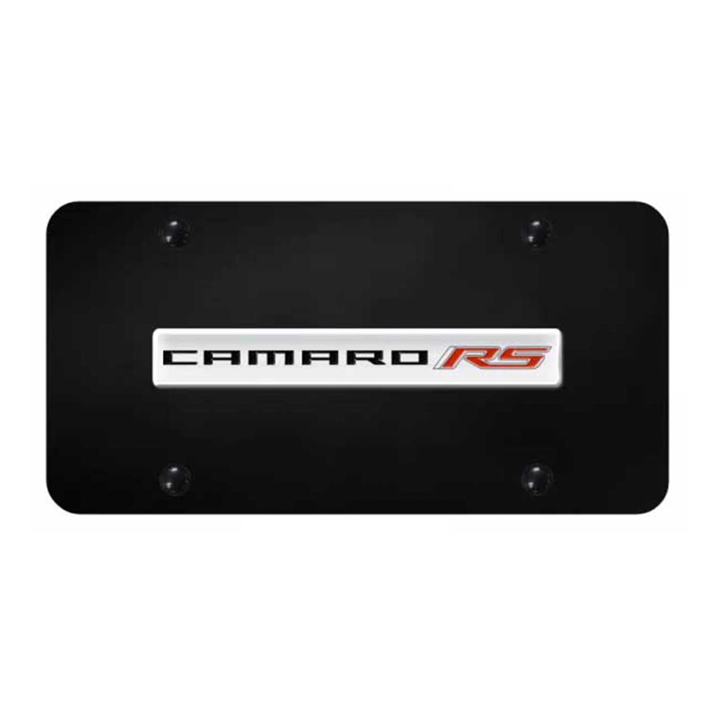 Black Camaro RS Name License Plate - Chrome on Black