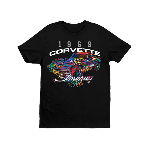 Black Color Splat Sketch Corvette T-Shirt