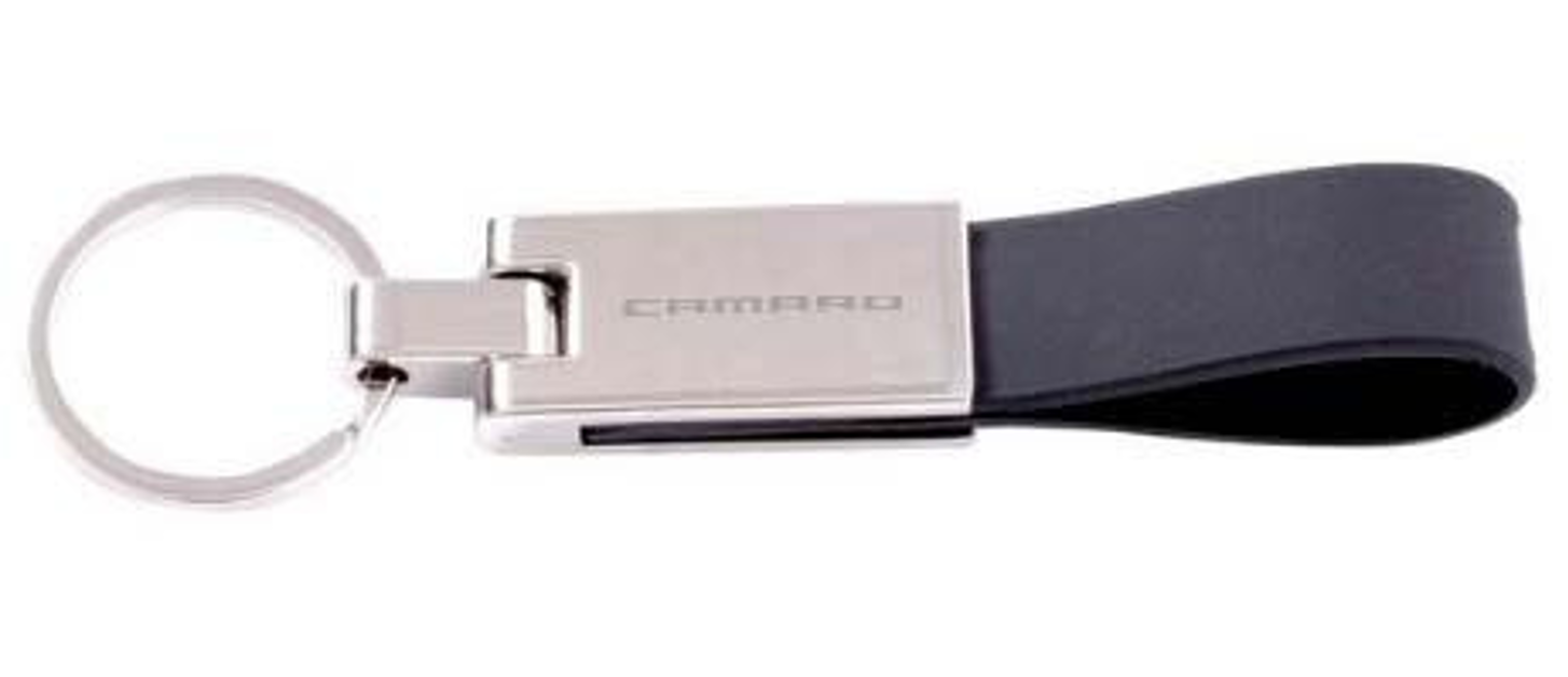 Light Gray Camaro Metal Keychain with Strap