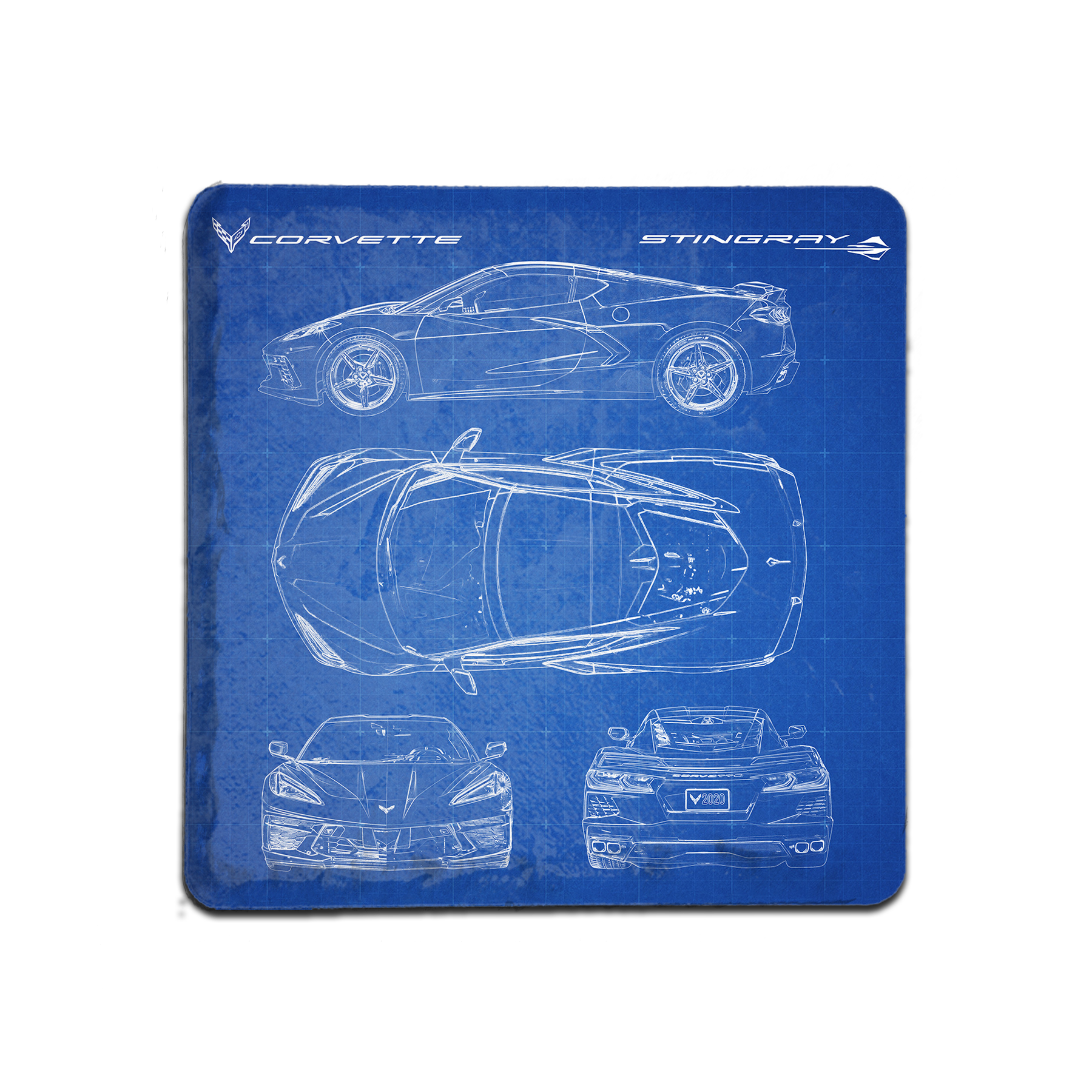 Steel Blue Corvette C8 - Blueprint Coaster