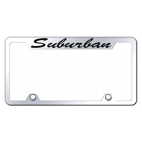 Light Gray Suburban Script Steel Truck Cut-Out Frame - Etched Mirrored