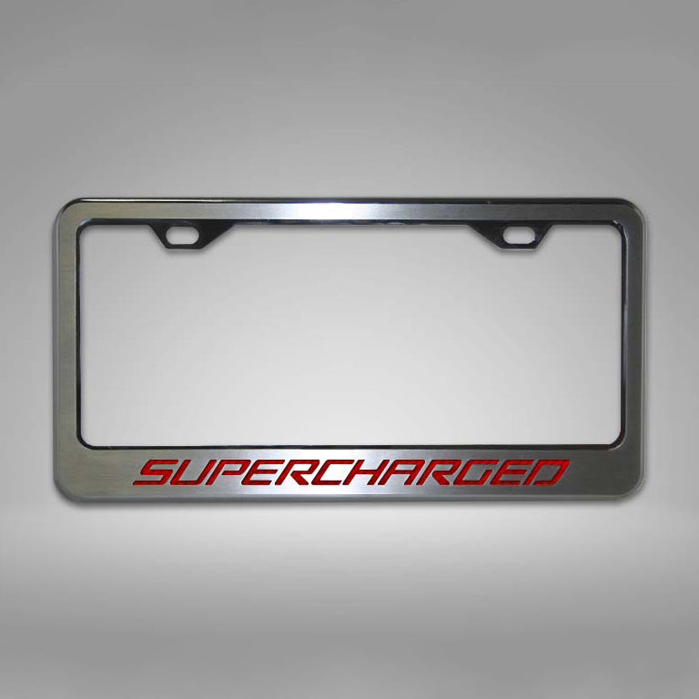Dark Gray Camaro - Custom SUPERCHARGED License Plate Frame - Stainless Steel