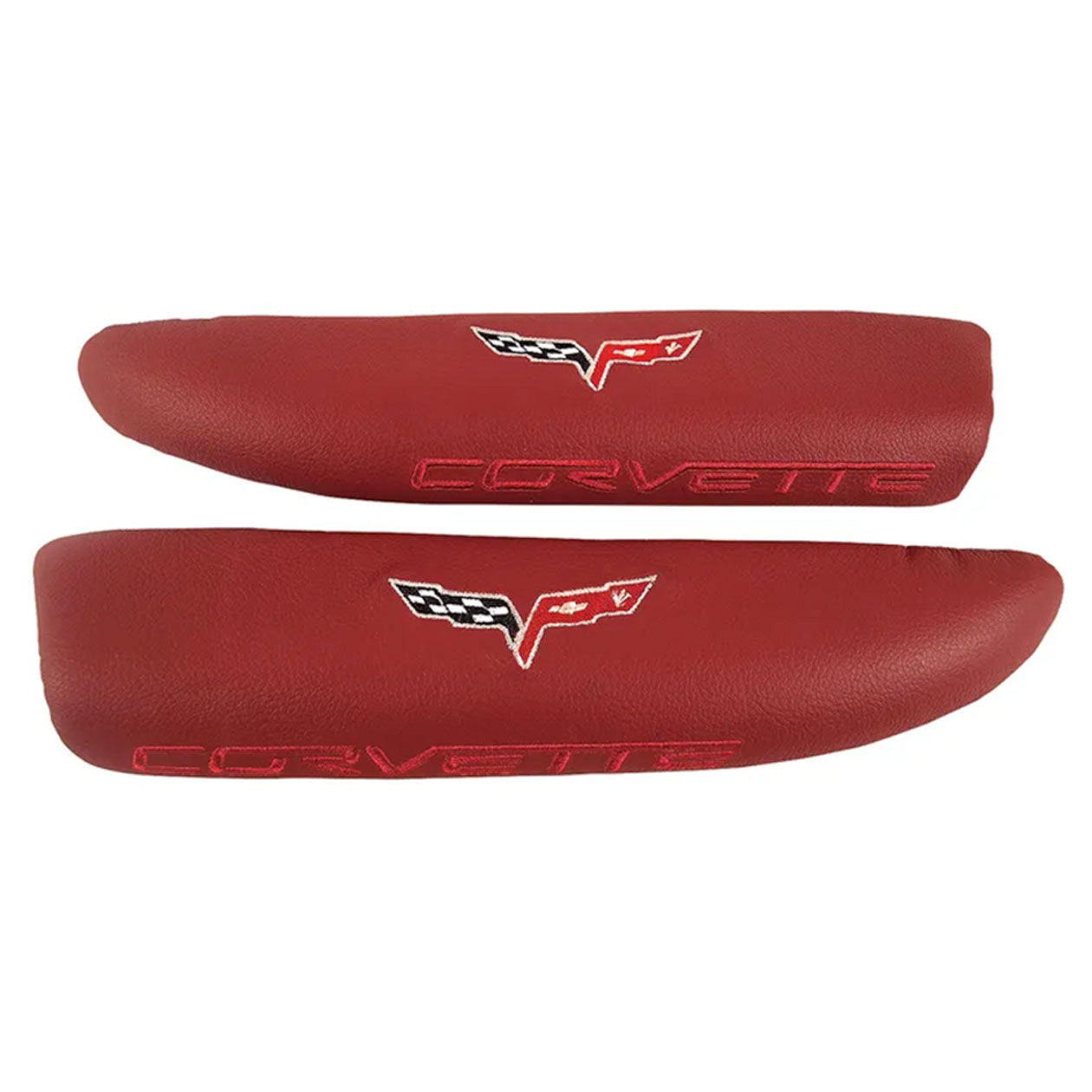 Brown C6 Corvette Embroidered Leather Arm Rest Pads