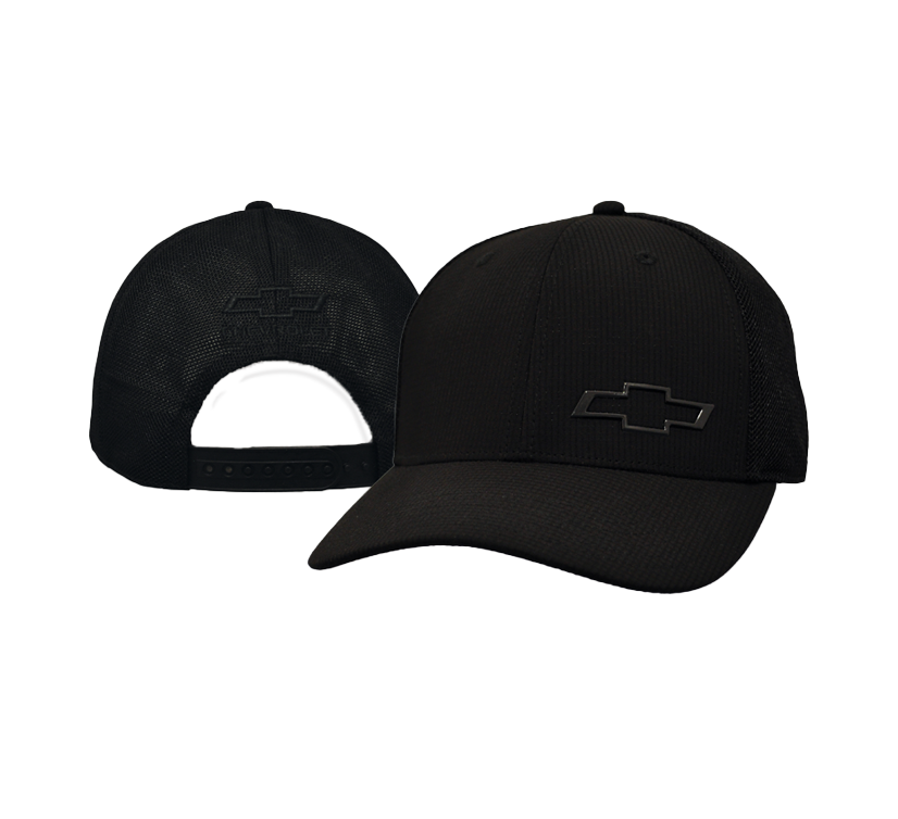 Black Chevrolet Mesh Chrome Bowtie Snapback Cap