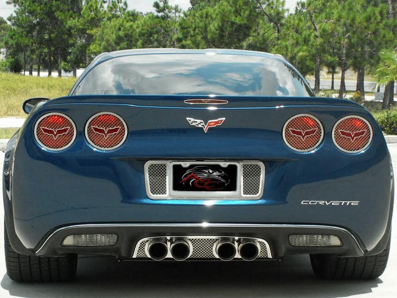 Dark Slate Gray 2005-2013 C6 Corvette - 5th Brake Light Trim Crossed Flags Style - Polished Stainless Steel