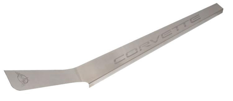 Dark Gray 1997-2004 C5/Z06 Corvette - Outer Door Sills Etched C5 Logo & CORVETTE Lettering 2Pc - Brushed Stainless