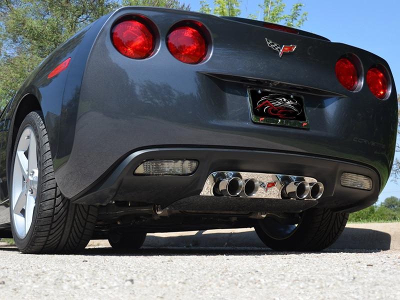 Dark Slate Gray 2005-2013 C6 Corvette - Polished Exhaust Filler Panel with C6 Emblem, Stock - Stainless Steel