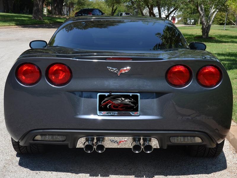 Dark Slate Gray 2005-2013 C6 Corvette - Polished Exhaust Filler Panel with C6 Emblem, Stock - Stainless Steel