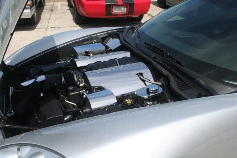 Gray 2005-2007 C6 Corvette - Fuel Rail Covers w/CORVETTE script | Polished Stainless Steel