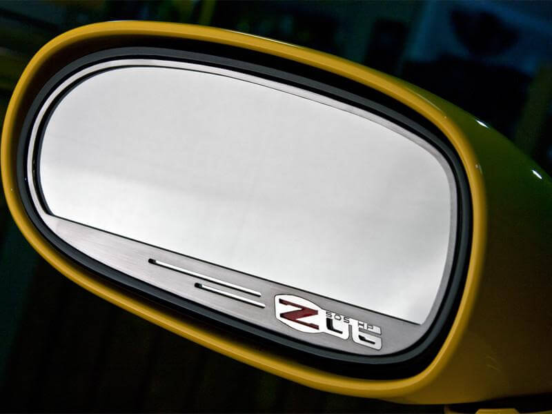 Black 2006-2013 Z06 Corvette - Side View Mirror Trim Z06 505hp Style 2Pc - Brushed Stainless